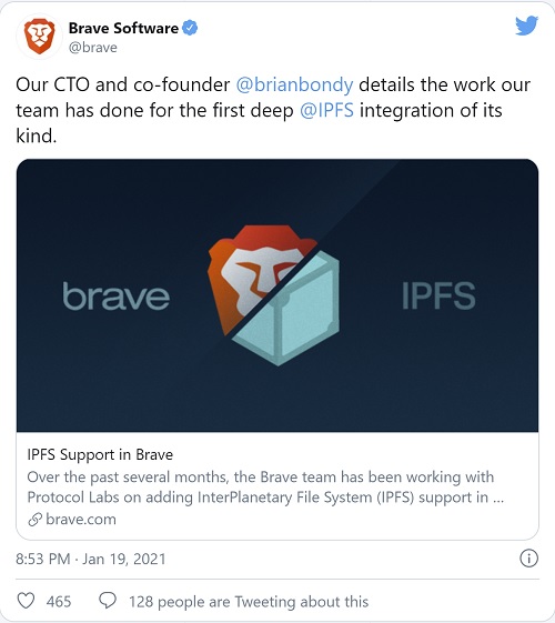  پشتیبانی از IPFS توسط مرور Brave
