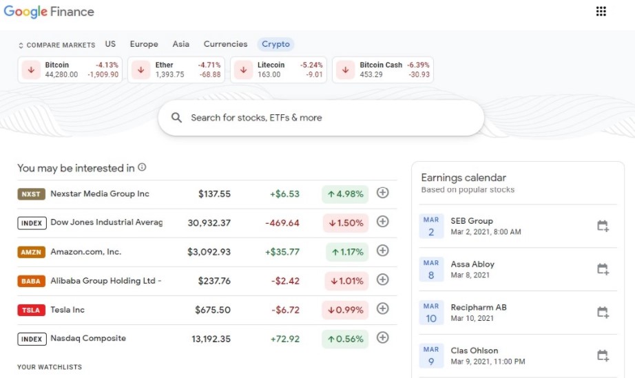 اضافه شدن تب ارزهای دیجیتال به سرویس google finance