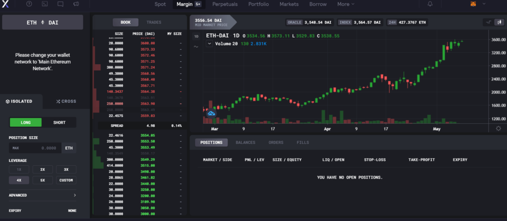 معاملات مارجین در صرافی غیرمتمرکز dydx