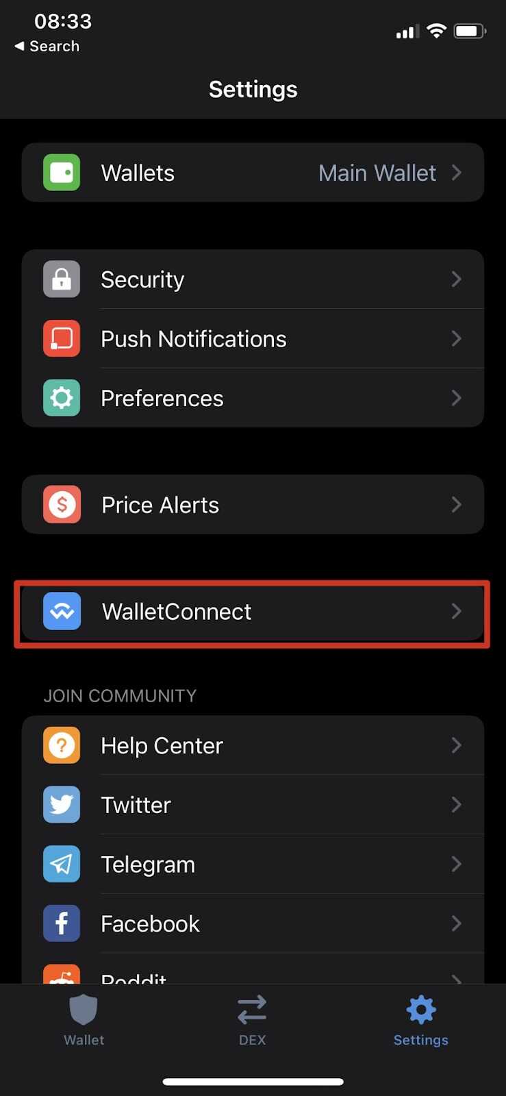 فعال کردن والت کانکت در تراست ولت - آموزش اتصال WalletConnect به برنامه‌های غیرمتمرکز