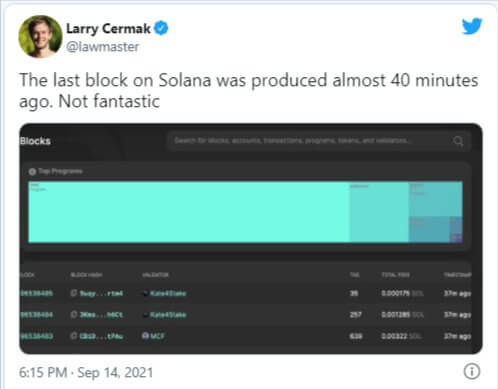 آخرین بلاک سولانا ۴۰ دقیقه قبل تولید شده است - اختلال در شبکه سولانا