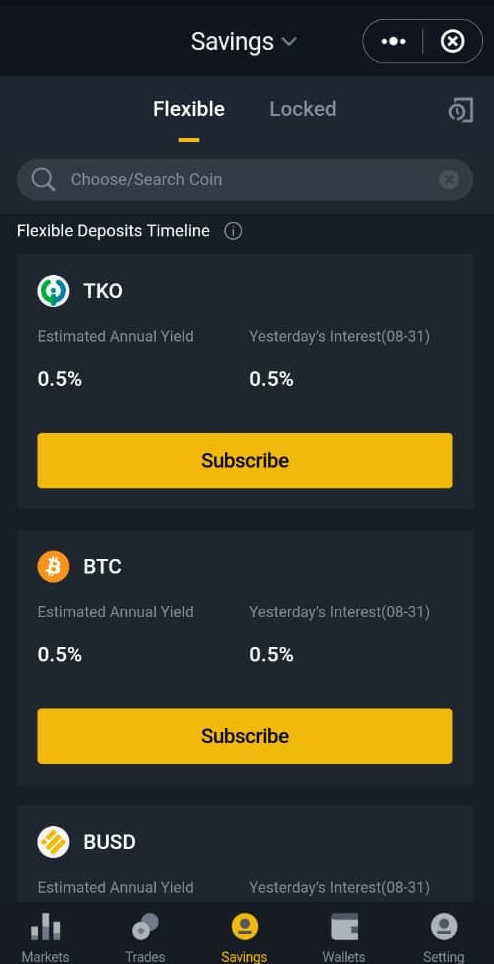 بخش saving بایننس در سیف پل