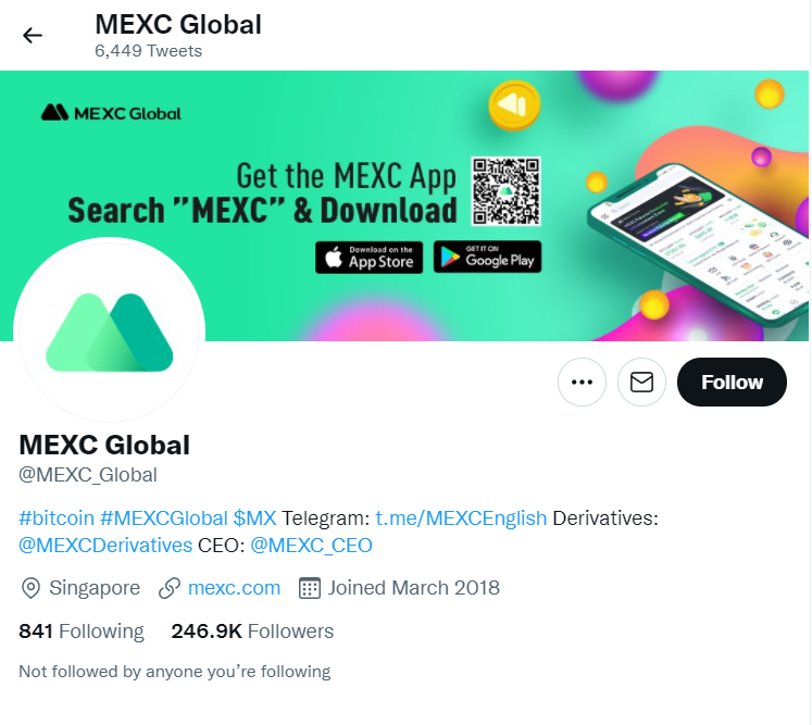 صفحه توییتر صرافی MEXC