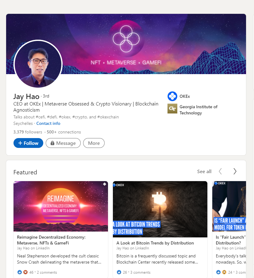 Jay Hao مدیرعامل صرافی اوکی اکس