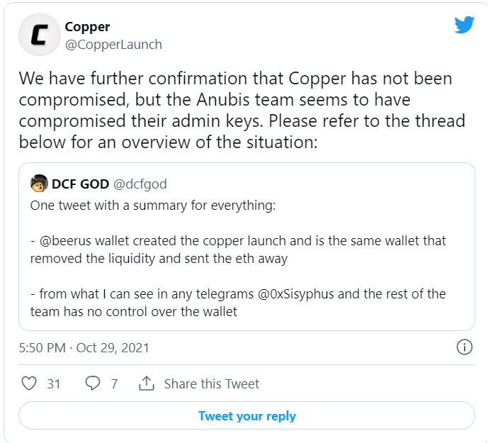 توییت  Copper Launch 