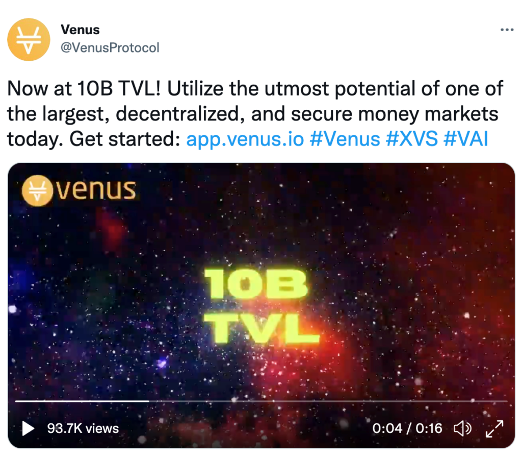 Venus به عنوان یک پروتکل وام‌دهی غیرمتمرکز، به TVL ده میلیارد دلاری رسید.