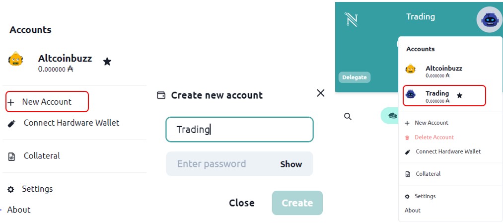 ایجاد حساب کاربری فرعی در Nami Wallet