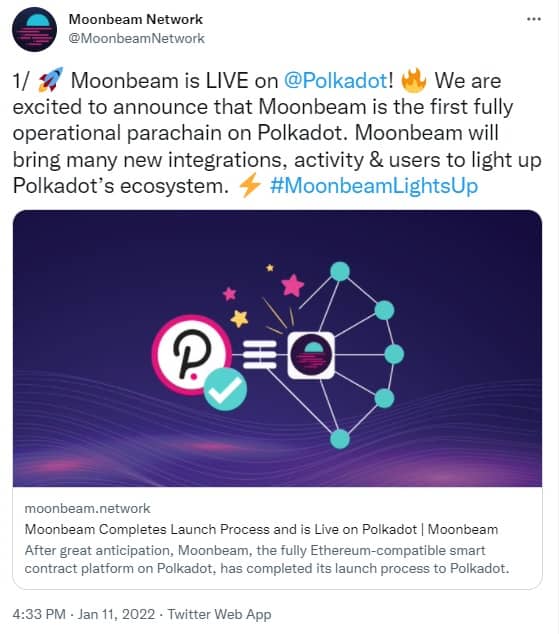 اعلام راه ‌اندازی Moonbeam