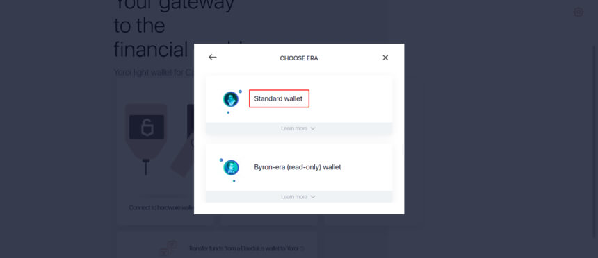 انتخاب Standard Wallet