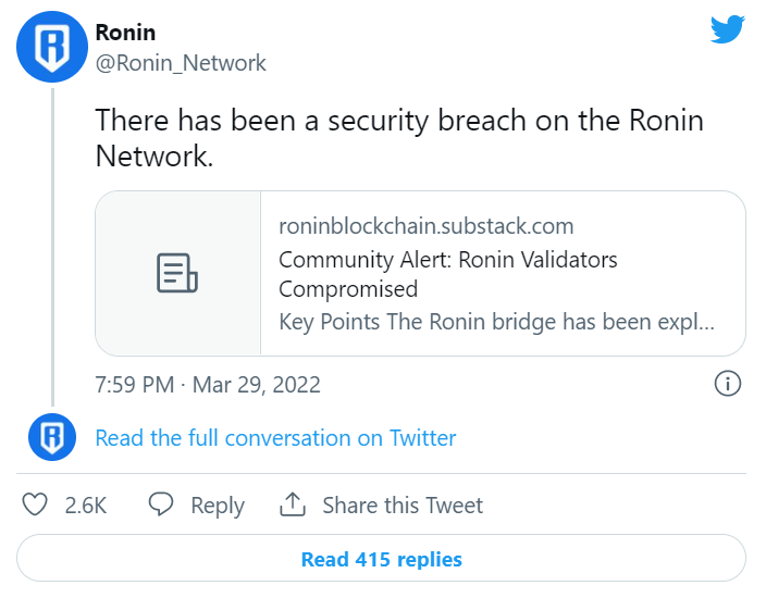 توییت رونین درمورد هک شبکه خود