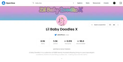 اوراق مشتقه غیررسمی دودلز، Lil Baby Doodles X