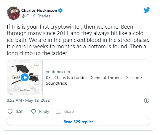 توییت چارلز هاسکینسون در مورد زمستان بازار کریپتو
