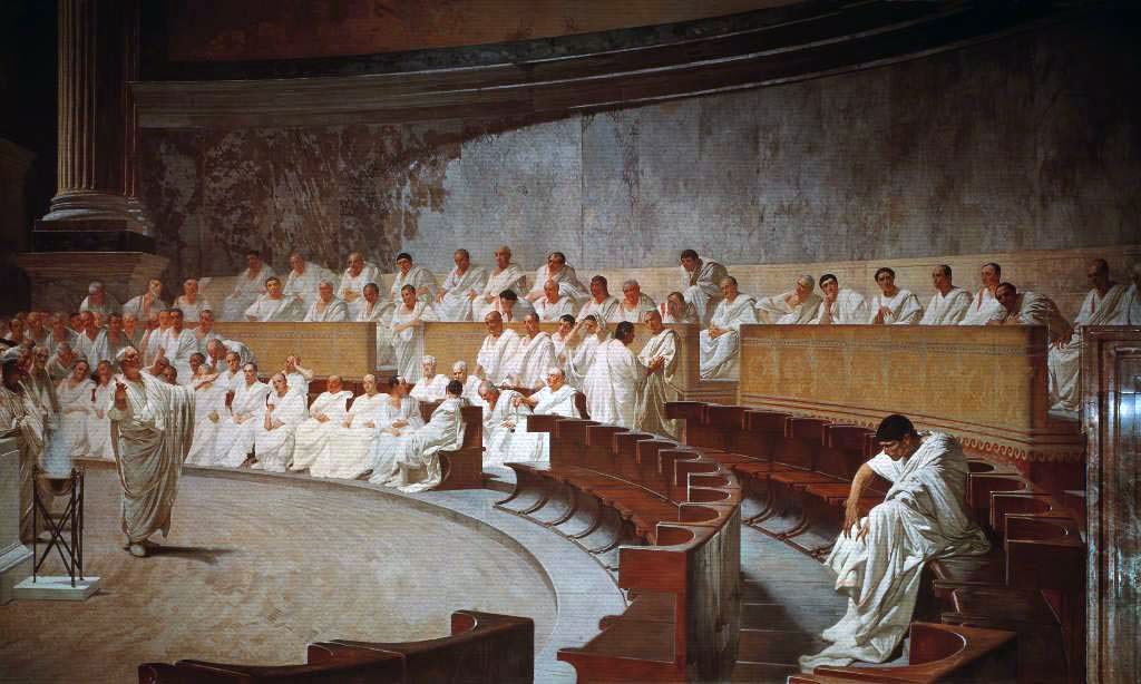 تصویری خیالی از بحث نمایندگان سنا در روم باستان. منبع: wikipedia