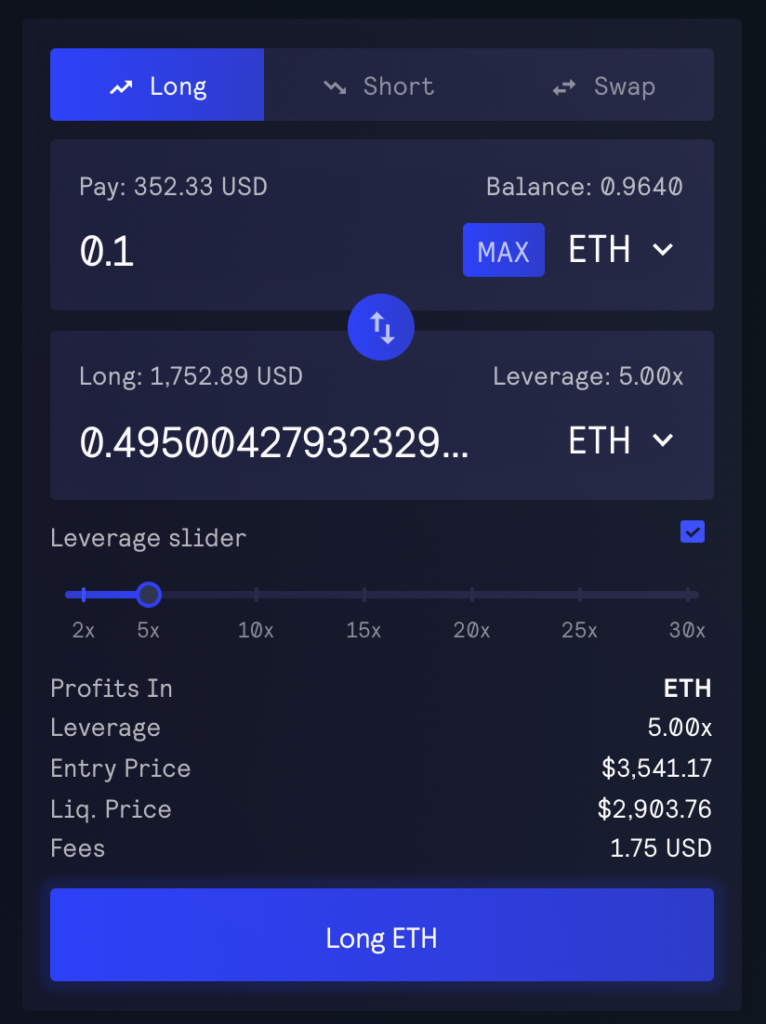 پوزیشن لانگ در GMX