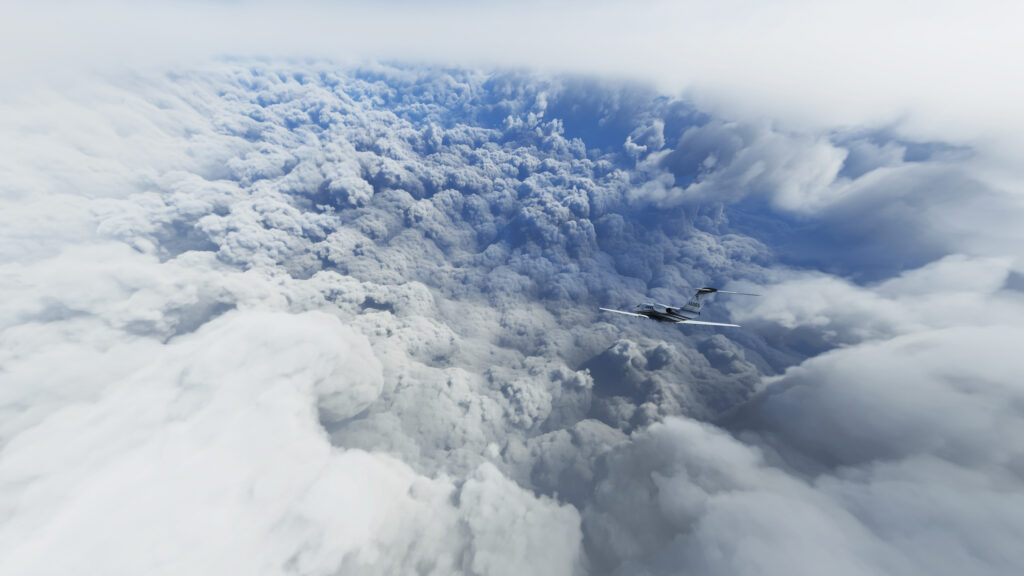 پرواز بر فراز طوفان لورا در شبیه‌ساز پرواز مایکروسافت. منبع: Twitter