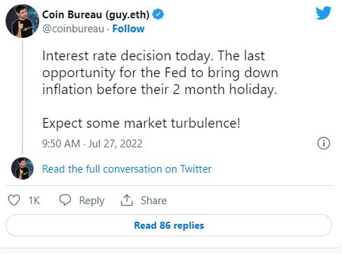 توییت coin bureau در خصوص نرخ بهره