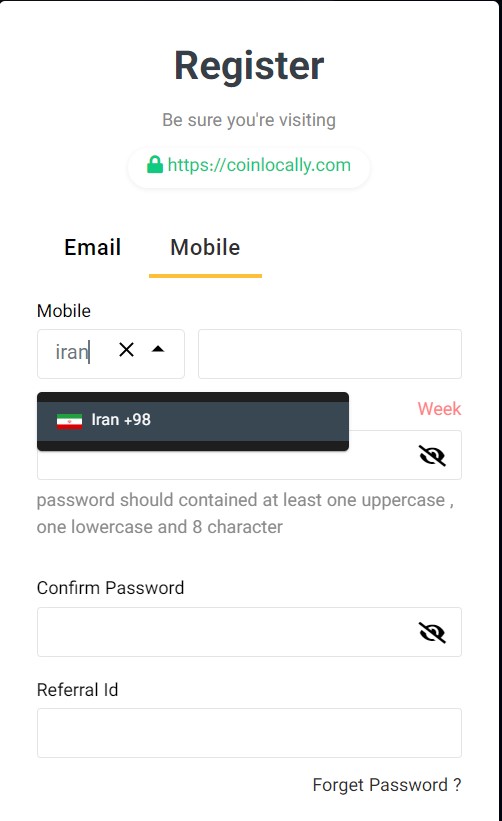 صفحه ثبت نام صرافی کوین لوکالی