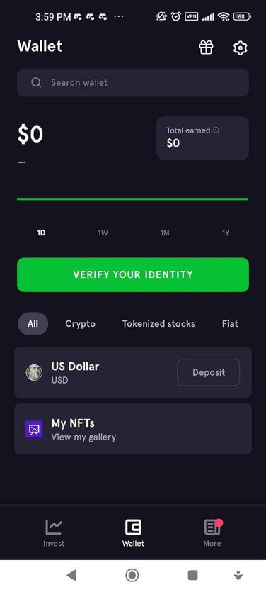 بخش کیف پول یا Wallet در اپلیکیشن ftx