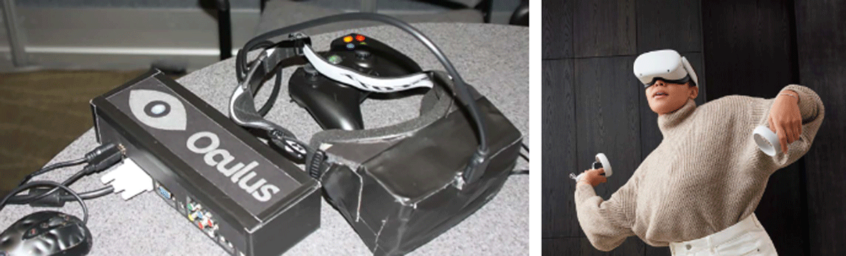 نمونه‌ای از هدست VR برند Oculus Rift در سال 2012 و هدست واقعیت مجازی Meta Quest 2