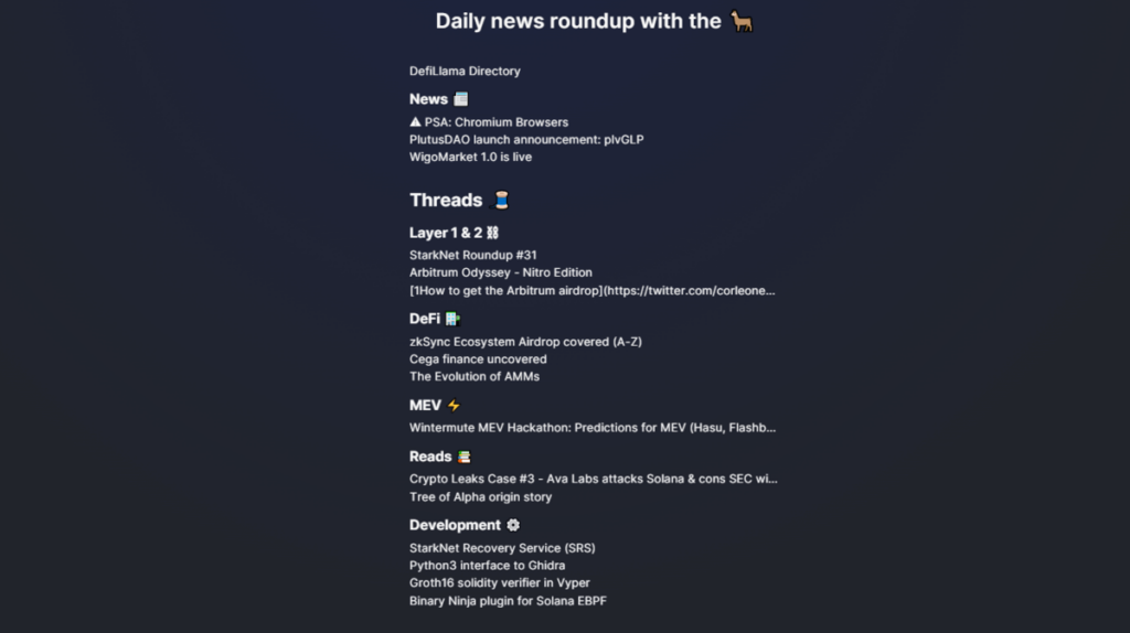 ابزار DefiLlama Daily Round-up