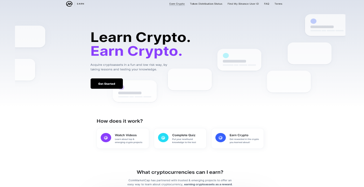 Earn by learning at CoinMarketCap Earn