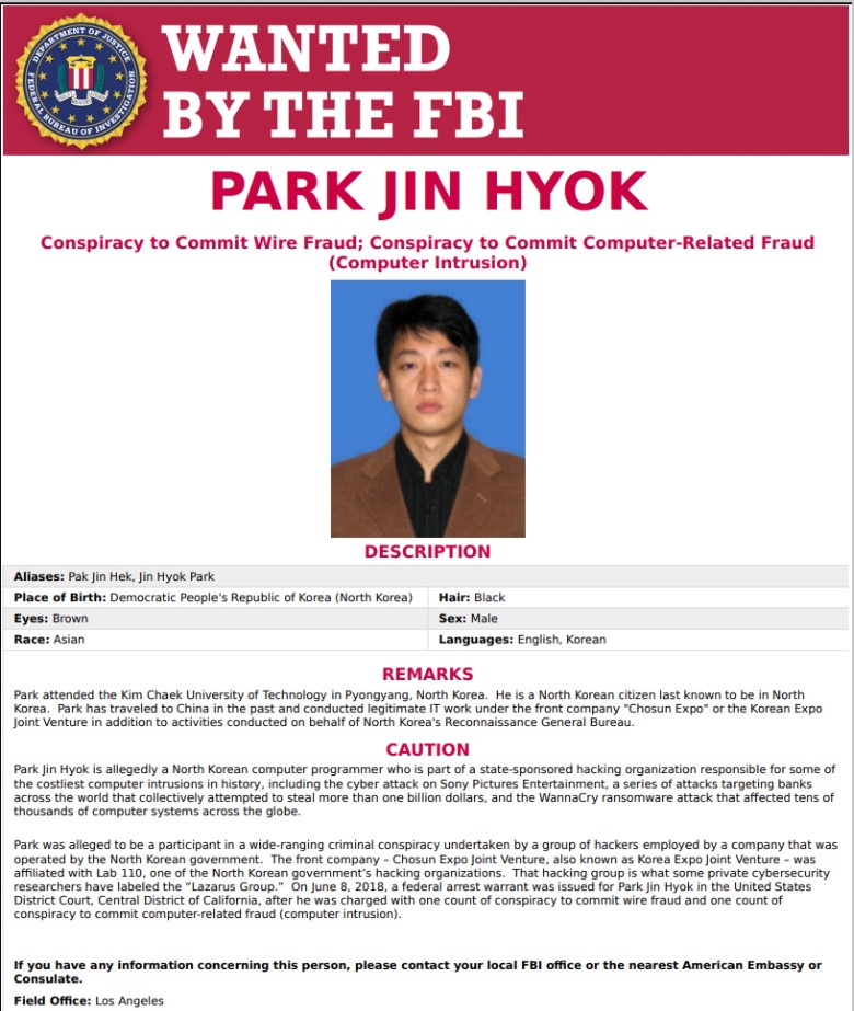 پارک جین هیوک فرد تحت تعقیب FBI