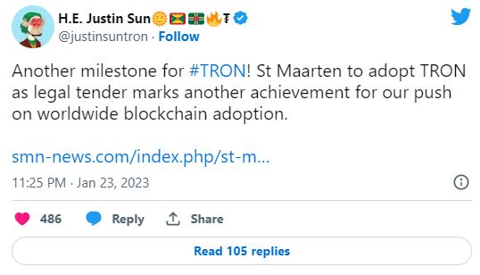 Adoption of Tron as legal tender of St. Maarten