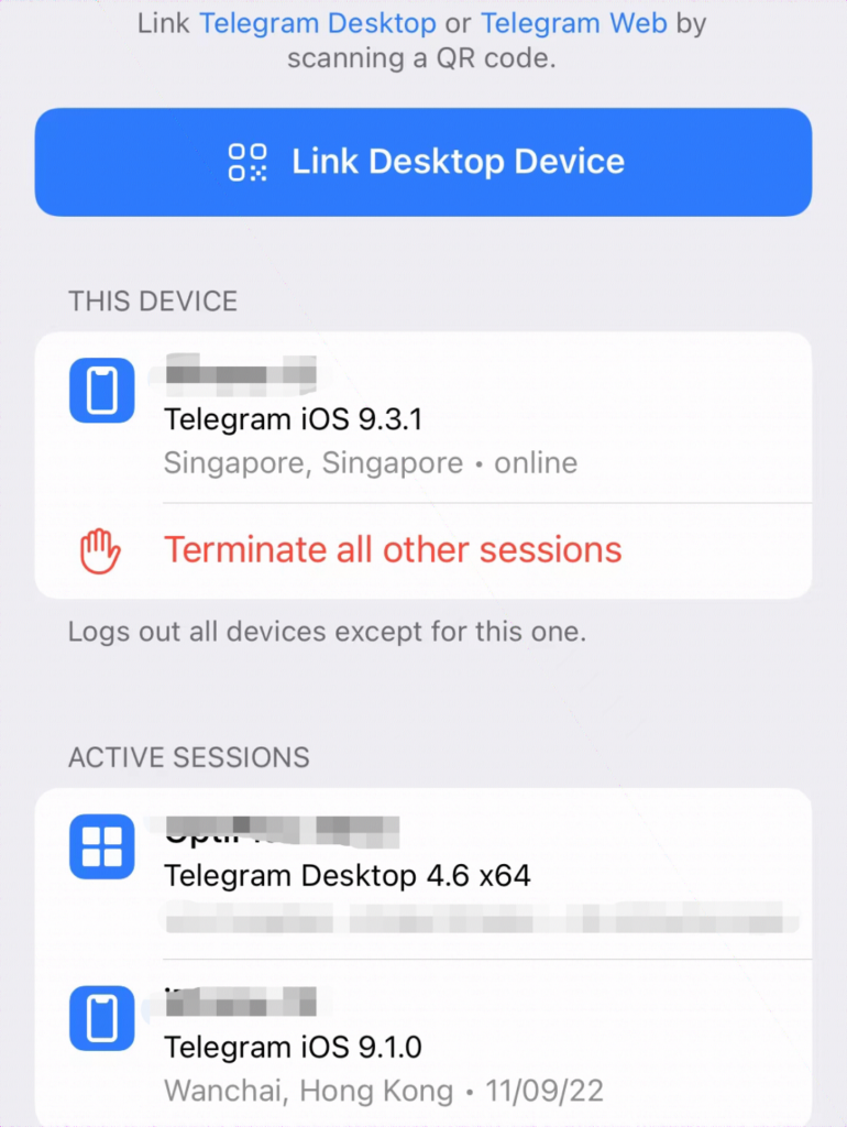 چک کردن دستگاه های متصل به تلگرام