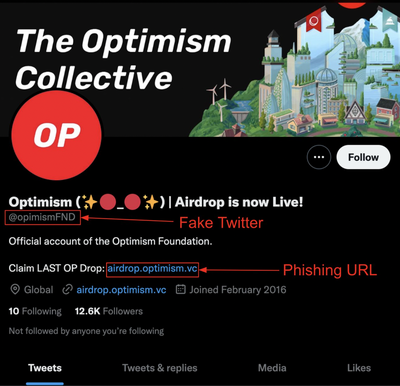صفحه توییتر جعلی Optimism
