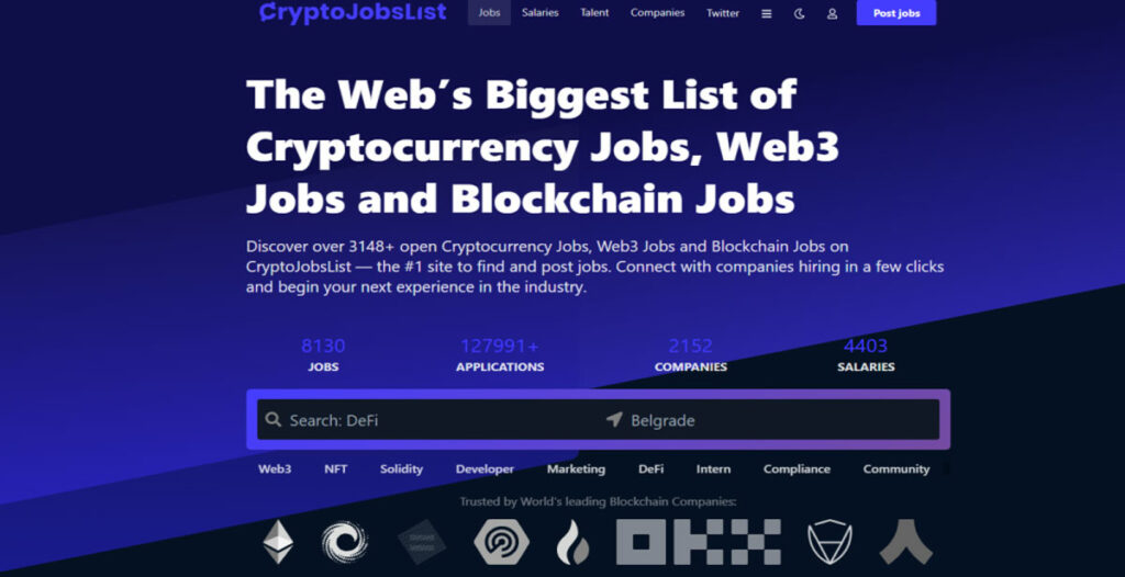 سایت CryptoJobsList مشاغل ارز دیجیتال و بلاکچین 