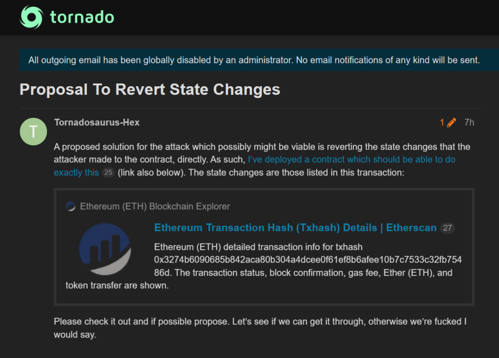 تصویری از پروپوزال جدید توسعه‌دهندگان تورنادو کش برای بازگرداندن تغییرات