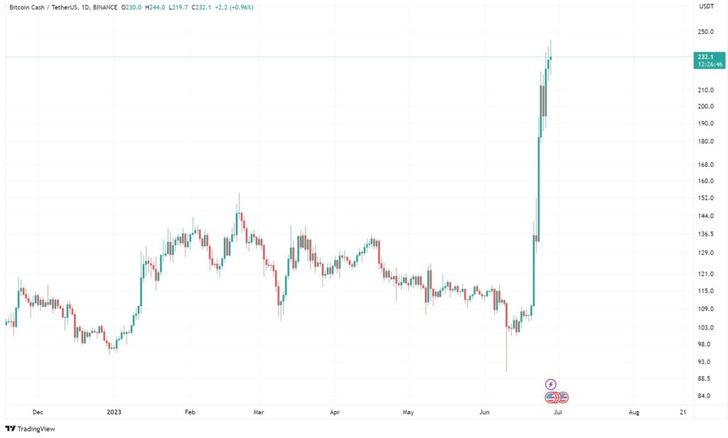 نمودار روزانه BCH/USDT