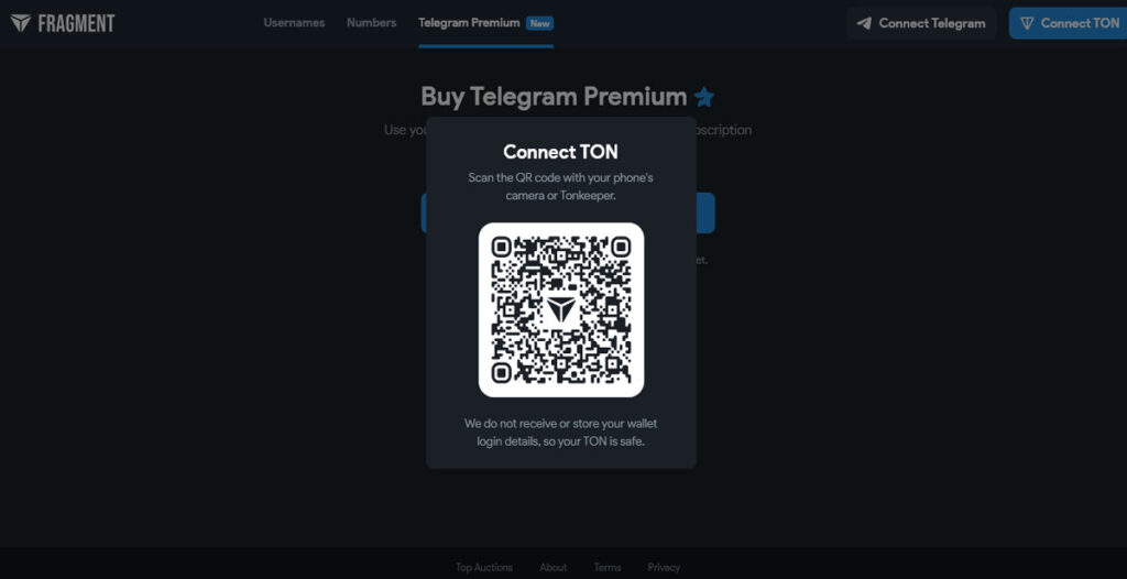 تلگرام پریمیوم از سایت Fragment