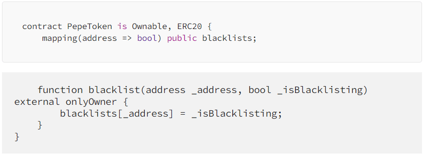 کد لیست سیاه برای توکن‌های ERC20