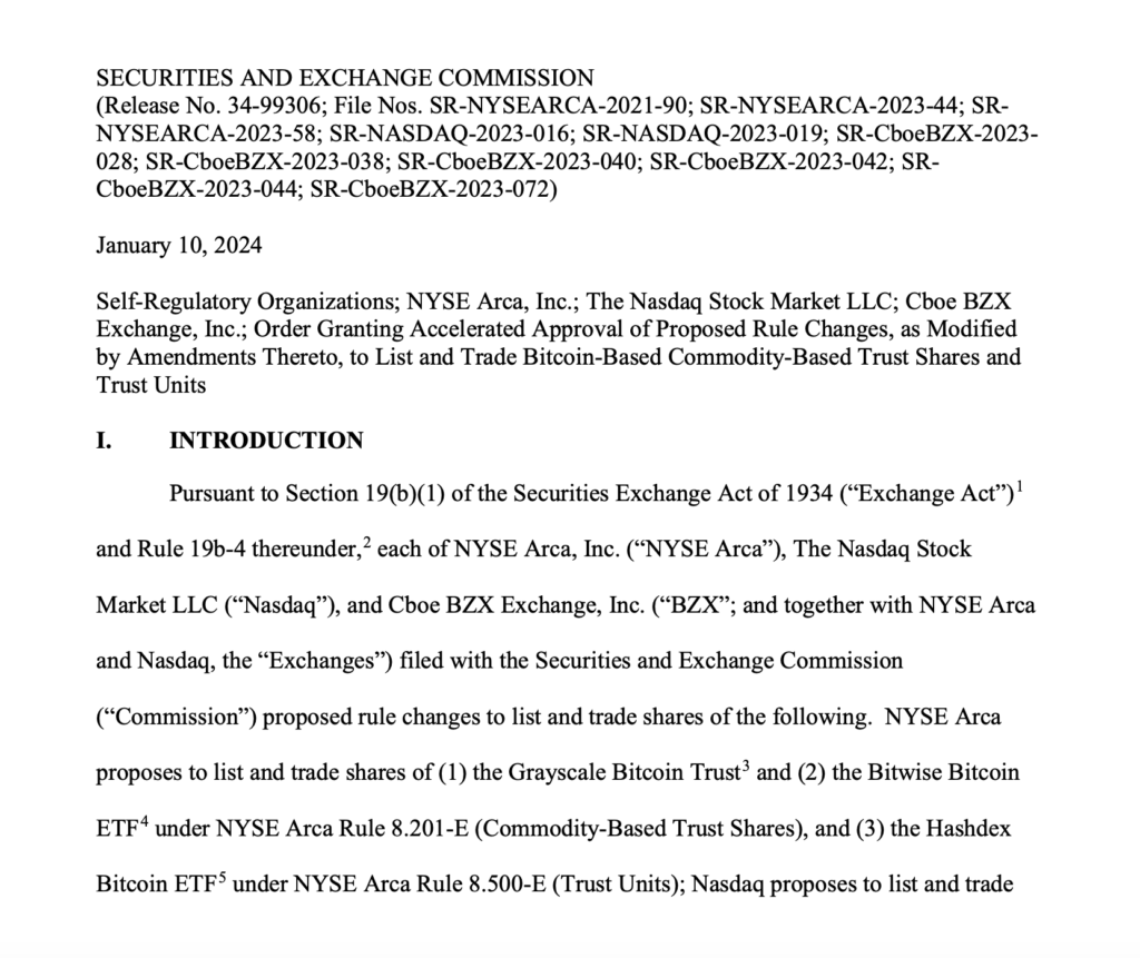 پرونده تاییدیه ETFهای اسپات بیت کوین - منبع: U.S. SEC