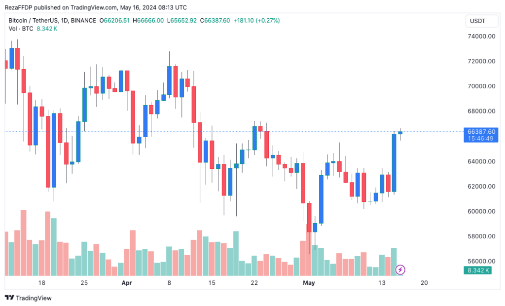 نمودار قیمت روزانه بیت کوین - منبع: TradingView