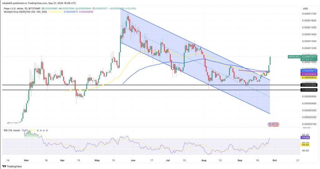 نمودار روزانه قیمت PEPE - منبع: TradingView