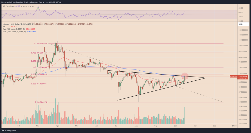 نمودار روزانه قیمت لایت کوین - منبع: TradingView