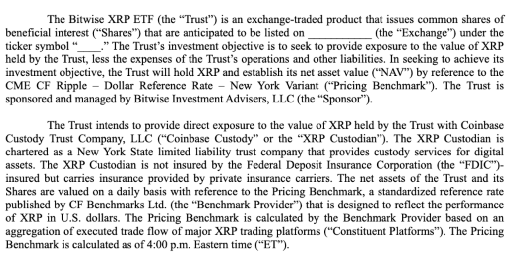 بخشی از فرم درخواست راه‌اندازی ETF بیت‌وایز - منبع: SEC