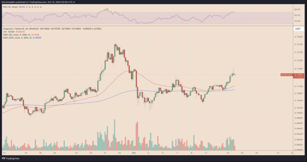 نمودار قیمت DOGE در تایم‌فریم ۴ ساعته - منبع: TradingView