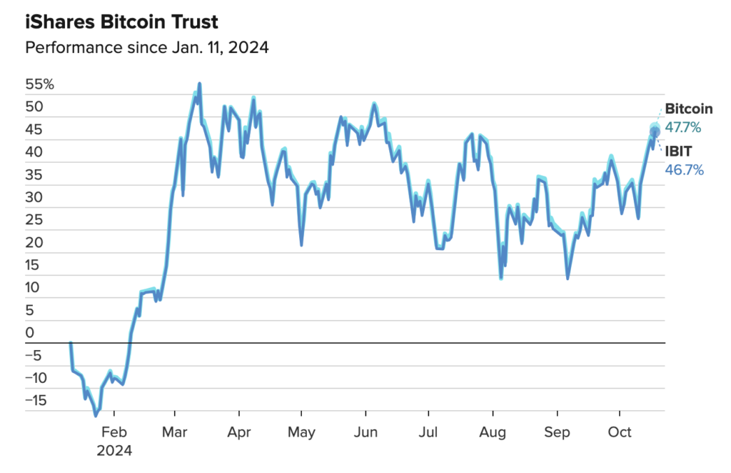 عملکرد صندوق ETF بیت کوین بلک راک از ماه ژانویه (دی) به بعد - منبع: FactSet