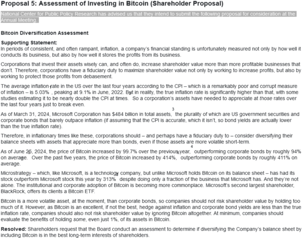 پروپوزال مرکز NCPPR به مایکروسافت درباره سرمایه‌گذاری در بیت کوین - منبع: SEC