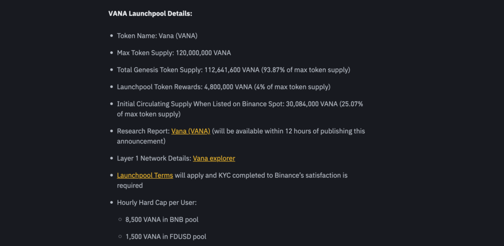 جزییات اضافه شدن VANA در Binance Launchpool 