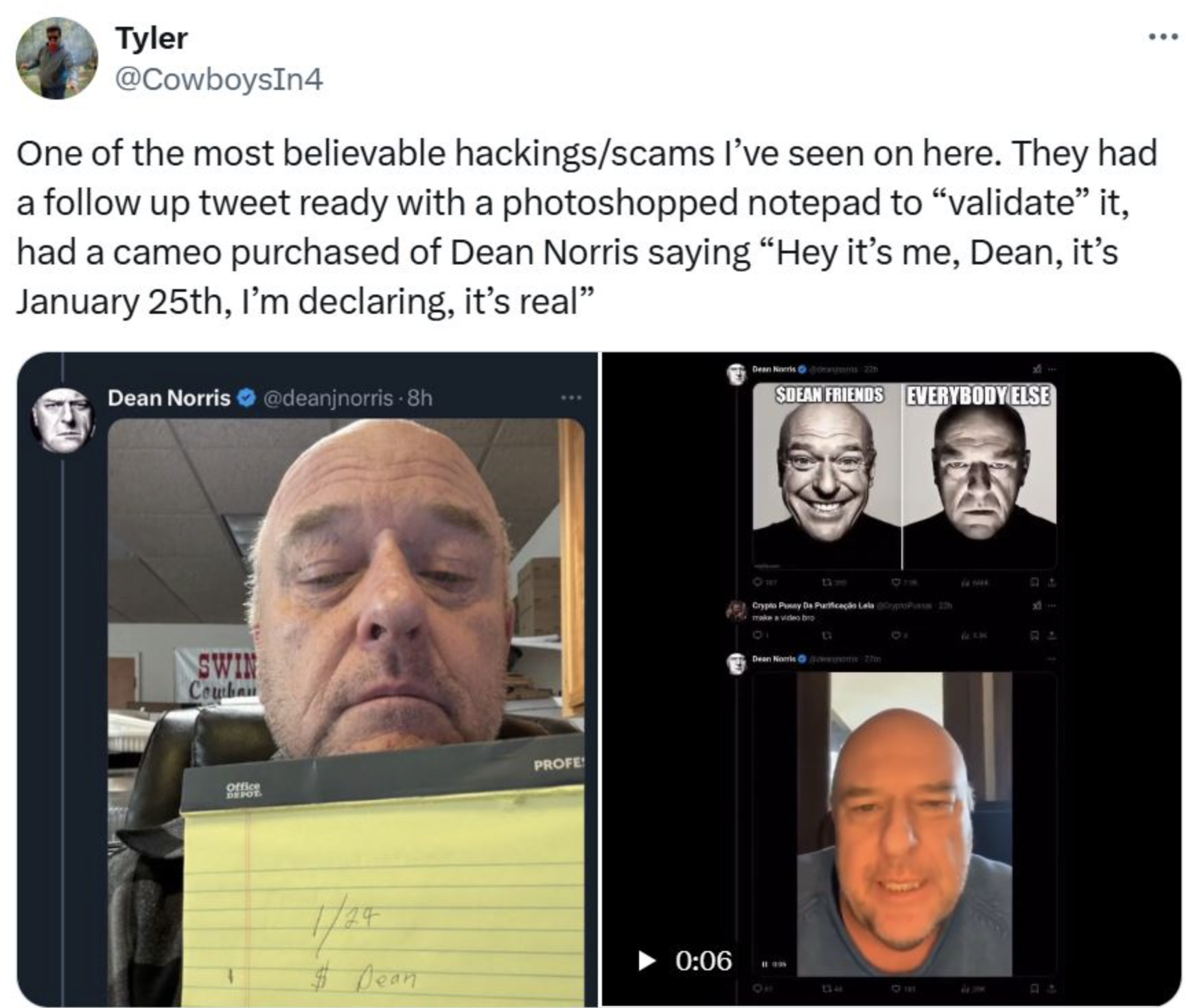 کلاهبرداری از طریق هک کردن اکانت بازیگر بریکینگ بد در پلتفرم X