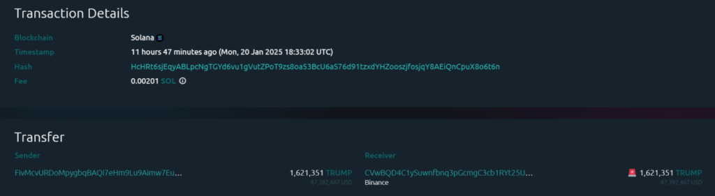 تراکنش مشکوک TRUMP - منبع: WhaleAlert