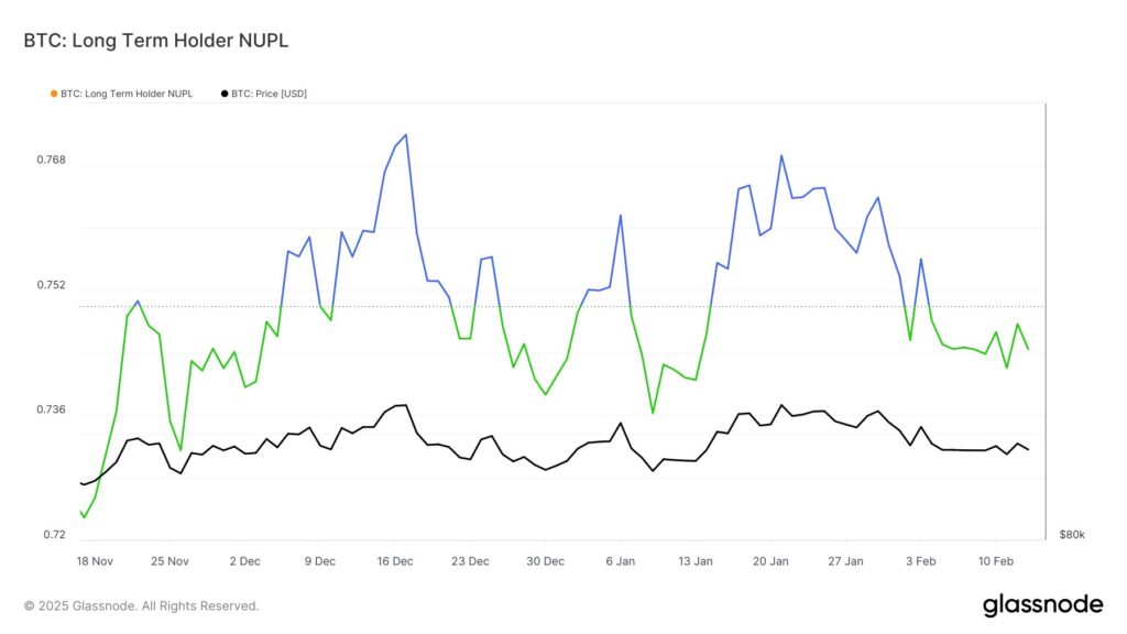 شاخص NUPL هولدرهای بلندمدت بیت کوین - منبع:‌Glassnode/X
