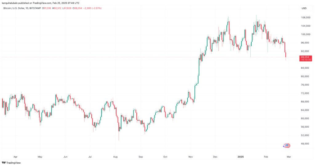 نمودار بیت کوین تایم فریم ۱ روزه - منبع:‌ TradingView