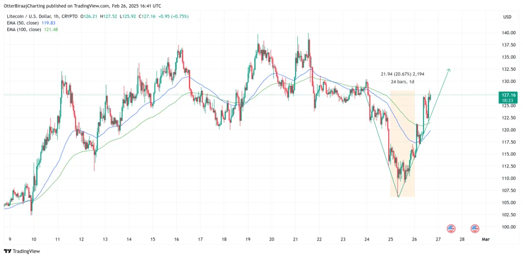 نمودار ۱ ساعته قیمت لایت کوین - منبع: TradingView