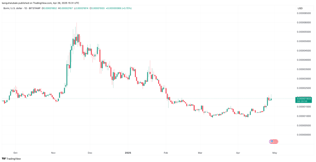 نمودار روزانه قیمت میم کوین بونک - منبع: TradingView