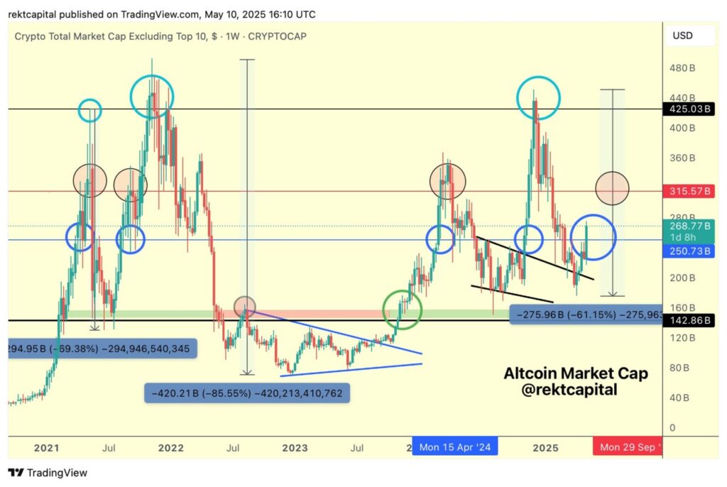 مارکت کپ آلت کوین‌‌ها، بجز ۱۰ توکن برتر - منبع: TradingView